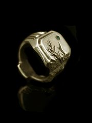Lightning Signet Ring with Emerald