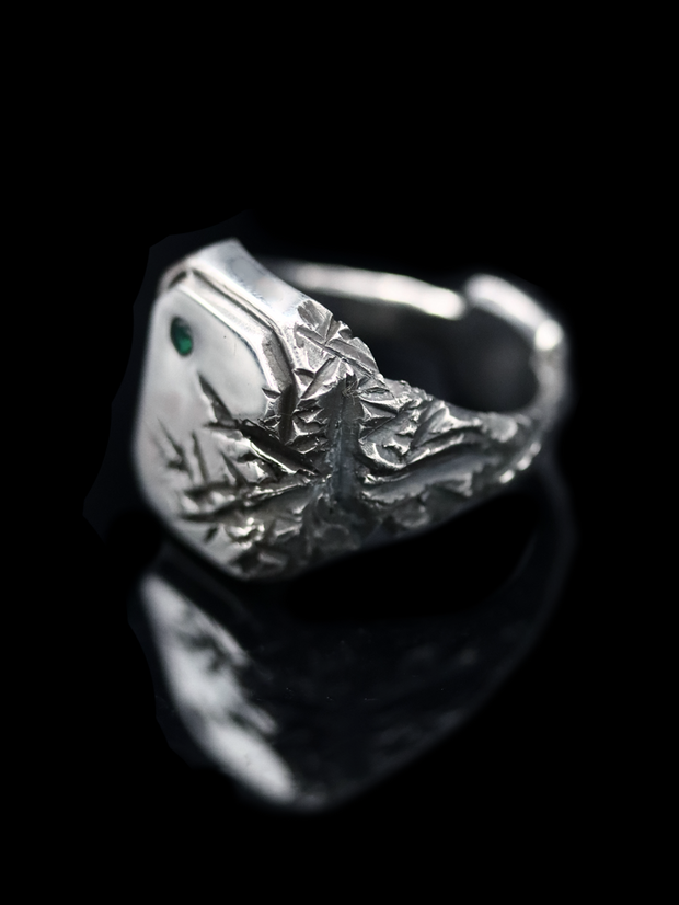 Lightning Signet Ring with Emerald